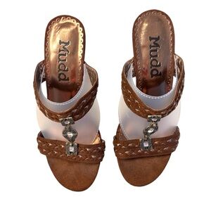 Mudd Heel Sandals Women’s Size 6M Brown Charm Rhinestone Vintage